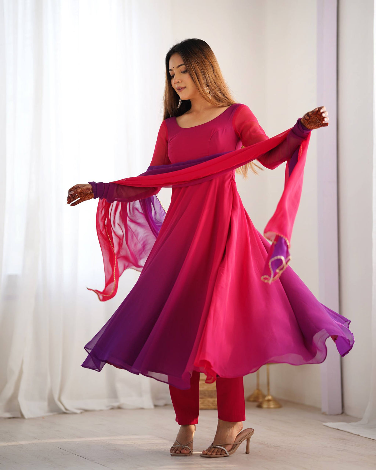 PURE SOFT FOX GEORGETTE MOST TRENDY PADDING FABRIC FULLY FLARE ANARKALI,WITH DUPPTA SET,PENT READY TO WEAR