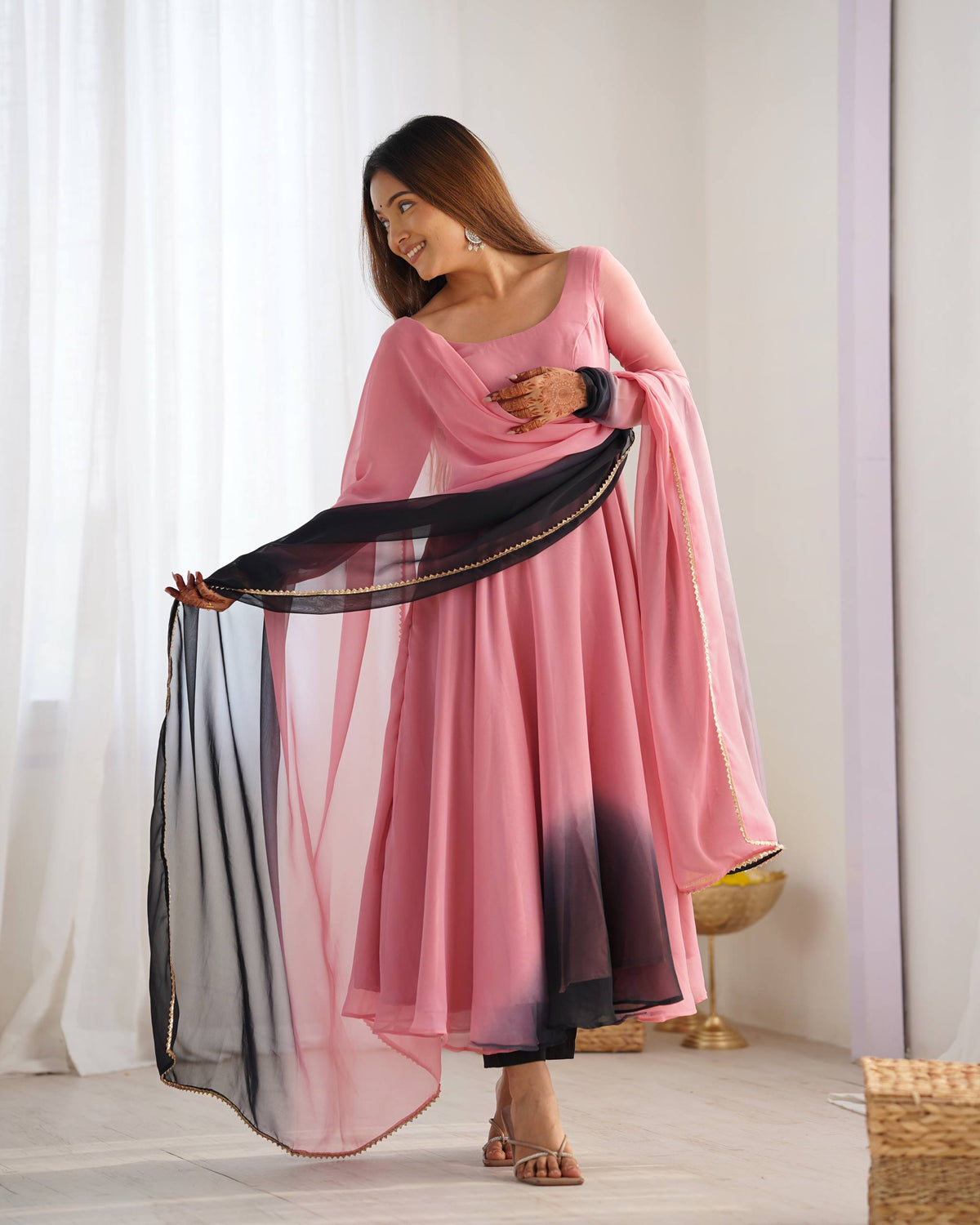 PURE SOFT FOX GEORGETTE MOST TRENDY PADDING FABRIC FULLY FLARE ANARKALI,WITH DUPPTA SET,PENT READY TO WEAR