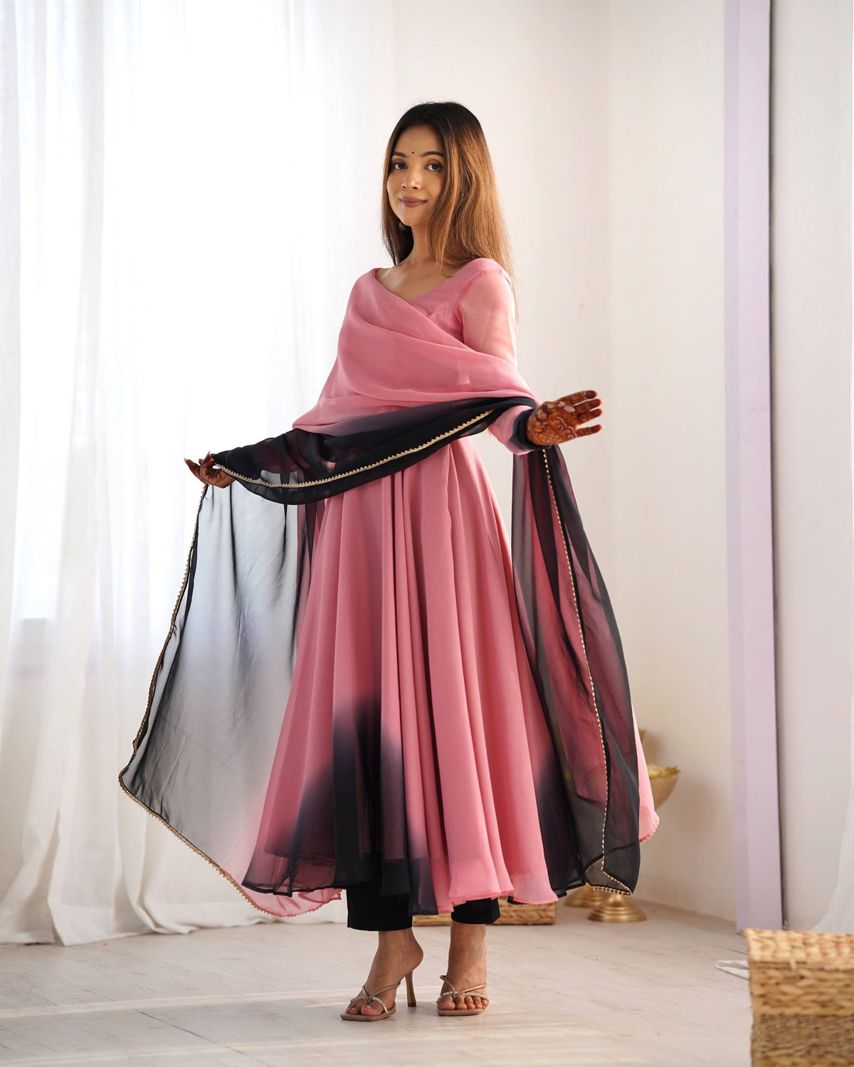 PURE SOFT FOX GEORGETTE MOST TRENDY PADDING FABRIC FULLY FLARE ANARKALI,WITH DUPPTA SET,PENT READY TO WEAR