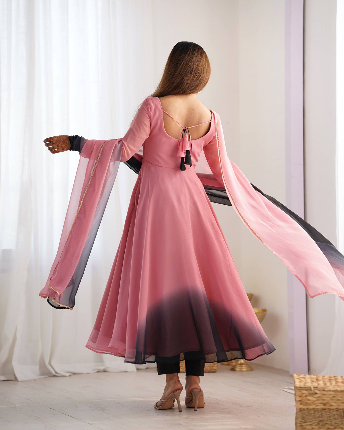 PURE SOFT FOX GEORGETTE MOST TRENDY PADDING FABRIC FULLY FLARE ANARKALI,WITH DUPPTA SET,PENT READY TO WEAR