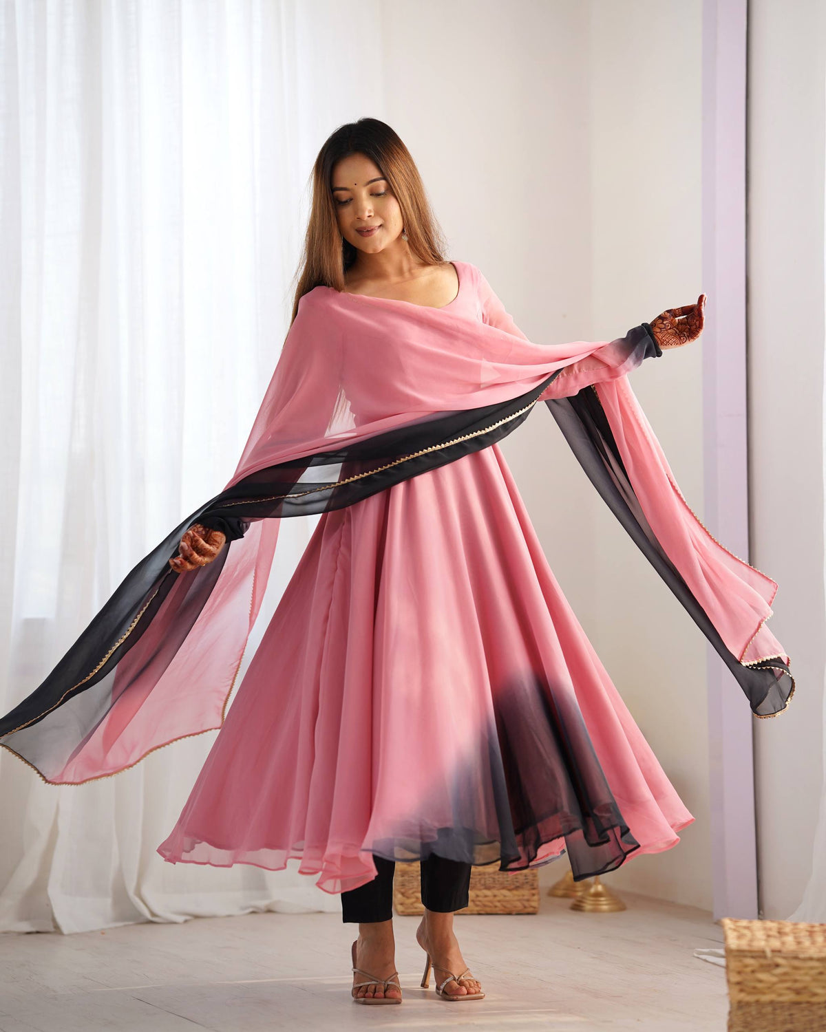 PURE SOFT FOX GEORGETTE MOST TRENDY PADDING FABRIC FULLY FLARE ANARKALI,WITH DUPPTA SET,PENT READY TO WEAR