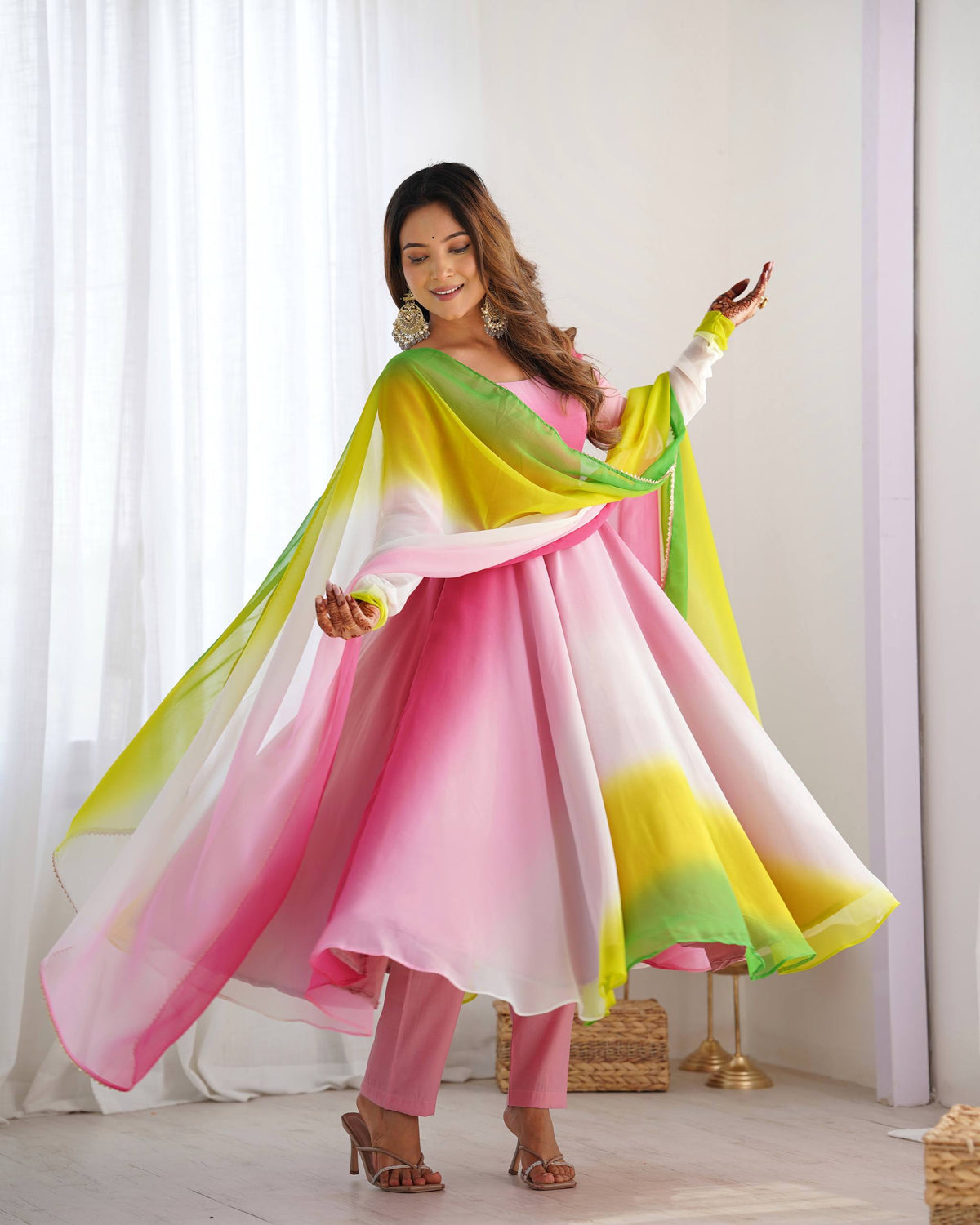 PURE SOFT FOX GEORGETTE MOST TRENDY PADDING FABRIC FULLY FLARE ANARKALI,WITH DUPPTA SET,PENT READY TO WEAR