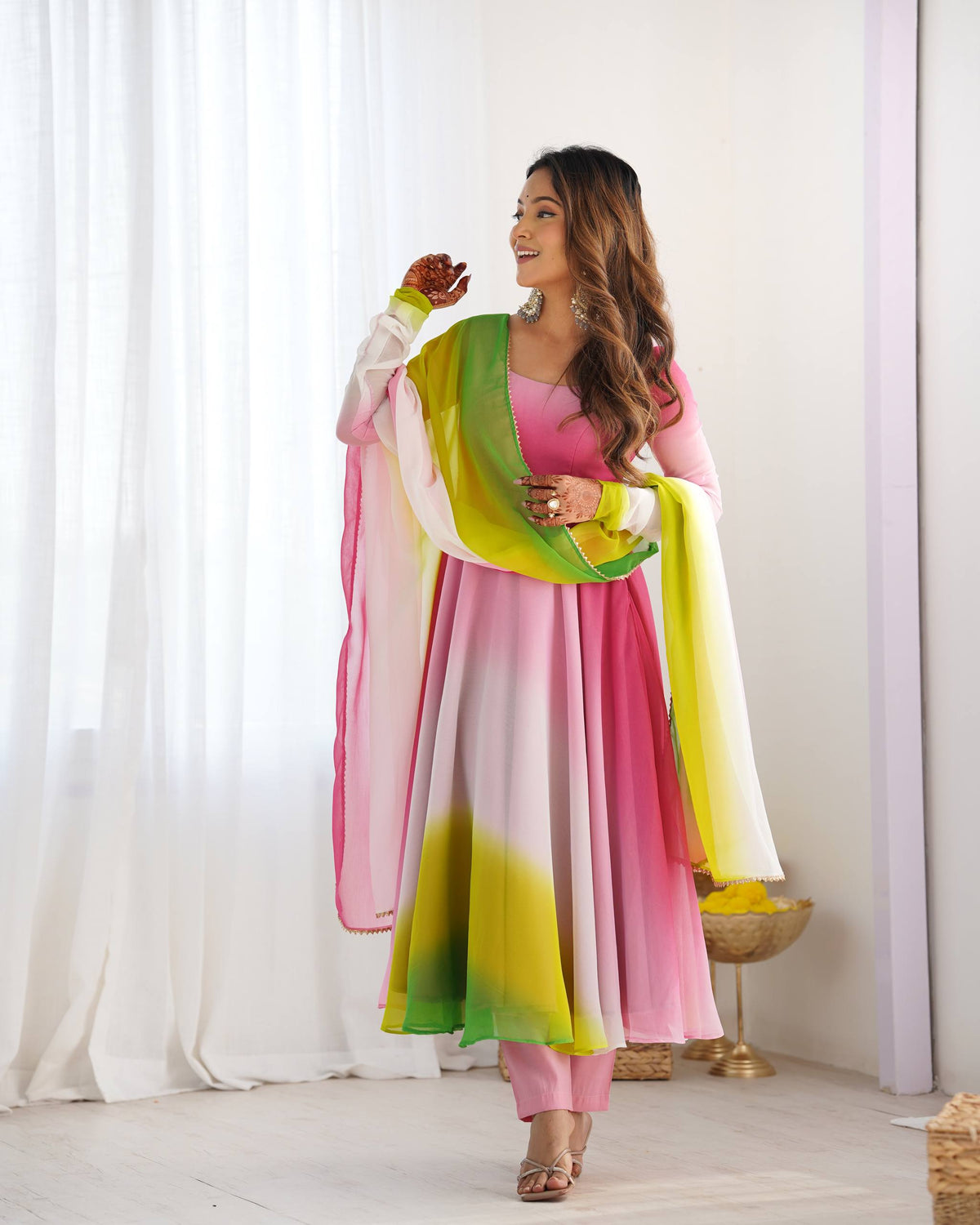 PURE SOFT FOX GEORGETTE MOST TRENDY PADDING FABRIC FULLY FLARE ANARKALI,WITH DUPPTA SET,PENT READY TO WEAR
