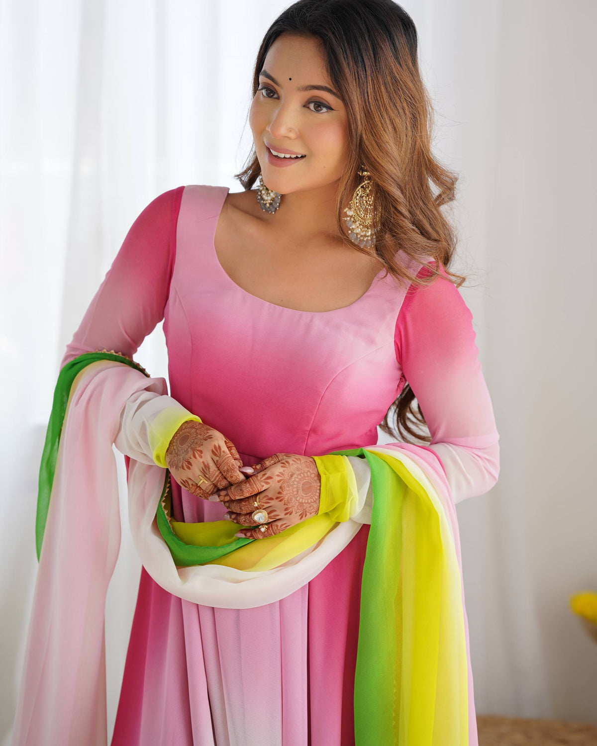 PURE SOFT FOX GEORGETTE MOST TRENDY PADDING FABRIC FULLY FLARE ANARKALI,WITH DUPPTA SET,PENT READY TO WEAR
