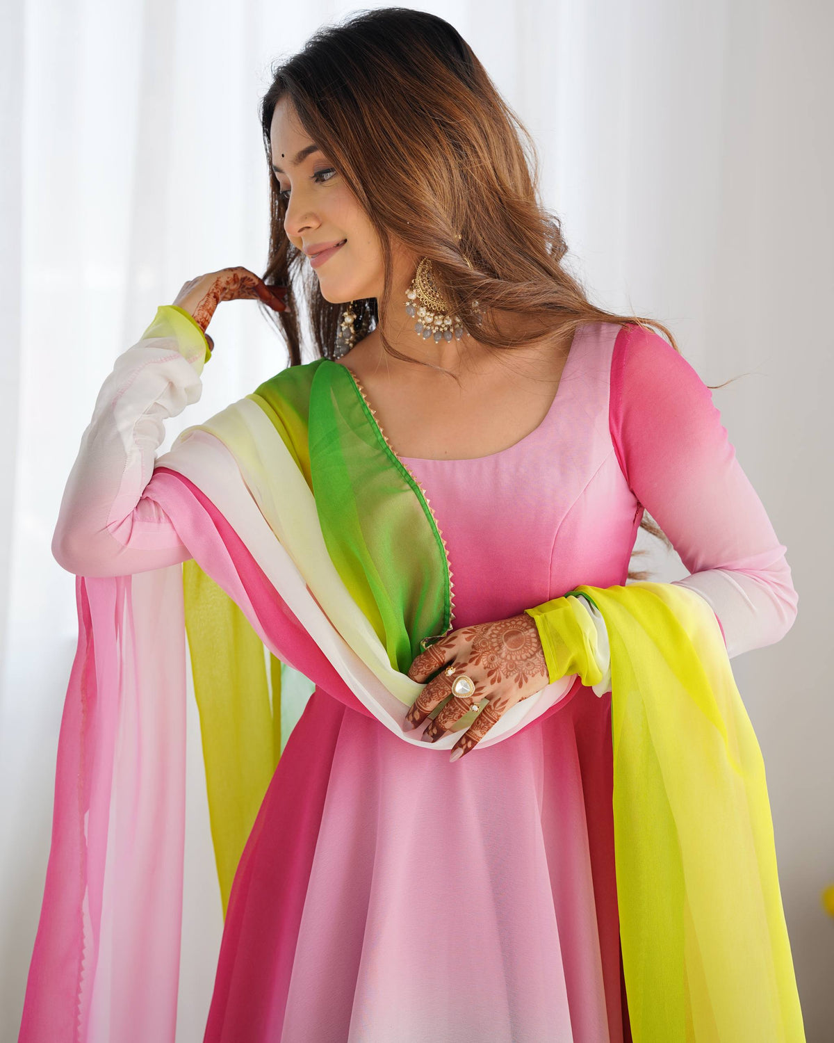 PURE SOFT FOX GEORGETTE MOST TRENDY PADDING FABRIC FULLY FLARE ANARKALI,WITH DUPPTA SET,PENT READY TO WEAR