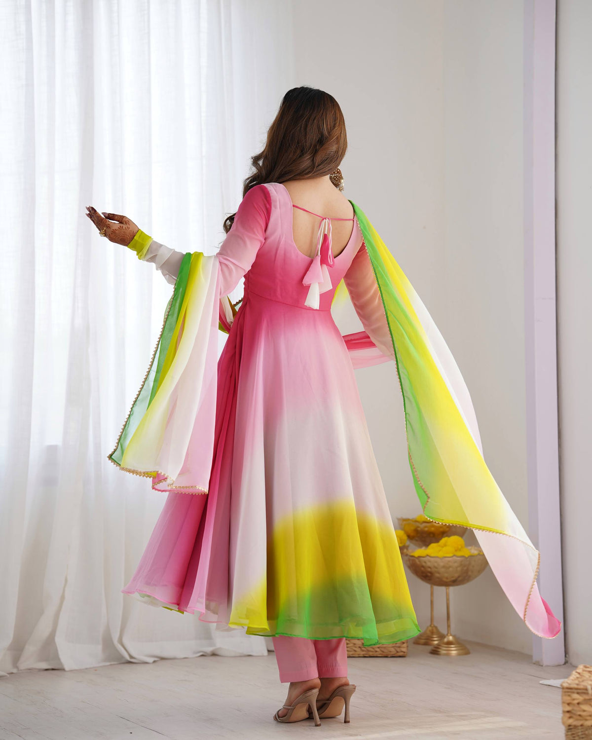 PURE SOFT FOX GEORGETTE MOST TRENDY PADDING FABRIC FULLY FLARE ANARKALI,WITH DUPPTA SET,PENT READY TO WEAR