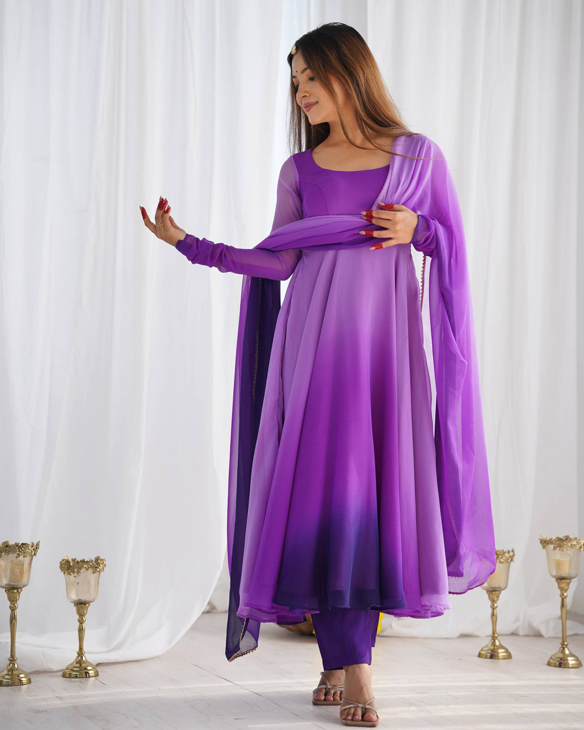 PURE SOFT FOX GEORGETTE MOST TRENDY PADDING FABRIC FULLY FLARE ANARKALI,WITH DUPPTA SET,PENT READY TO WEAR