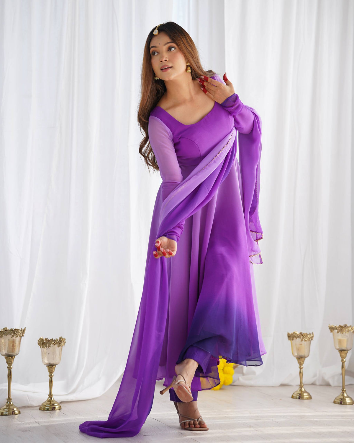 PURE SOFT FOX GEORGETTE MOST TRENDY PADDING FABRIC FULLY FLARE ANARKALI,WITH DUPPTA SET,PENT READY TO WEAR