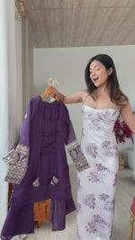 CRUNCHY SILK FABRIC WITH EMBROIDERY SEQUENCE AND JARI WORK, TOP WITH DUPPTA SET, BELL BOTTOM PENT READY TO WEAR