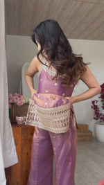 FRENDY SILK FABRIC WITH EMBROIDERY SEQUENCE DORI AND JARI WORK, TOP WITH DUPPTA SET, BELL BOTTOM PENT READY TO WEAR