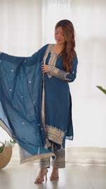 PURE CHINON SILK FABRIC STRAIGHT FIT KURTA WITH DUPPTA SET, TROUSERS, READY TO WEAR